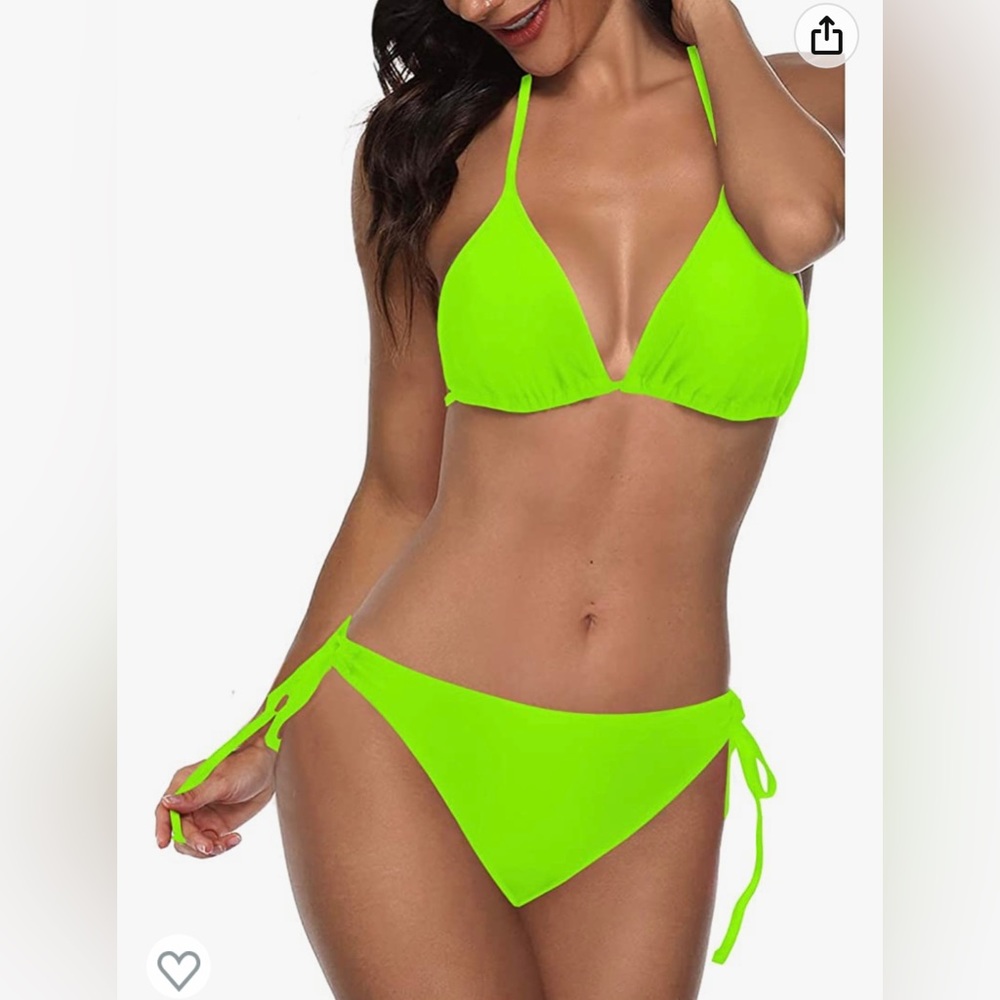 Tempt Me Two Piece Padded Halter Bikini - Neon Green Size L
